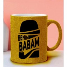 Babalara Özel Benim Babam Tasarımlı Altın Sarı Simli Kupa