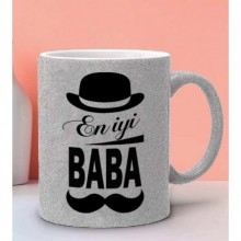 Babalara Özel En İyi Baba Tasarımlı 2 Gümüş Simli Kupa