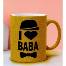 Babalara Özel I Love Baba Tasarımlı Altın Sarı Simli Kupa