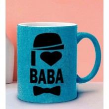 Babalara Özel I Love  Baba Tasarımlı 2 Mavi Simli Kupa