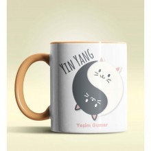 Kişiye Özel Yin Yang Pet's Kedi Tasarımlı Turuncu Renk Kupa