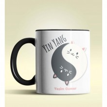 Kişiye Özel Yin Yang Pet's Kedi Tasarımlı Siyah Renk Kupa