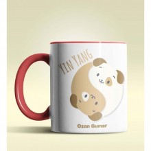 Kişiye Özel Yin Yang Pet's Köpek Tasarımlı Kırmızı Renk Kupa