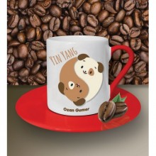 Kişiye Özel Yin Yang Pet's Köpek Tasarımlı Kırmızı Kahve Fincanı