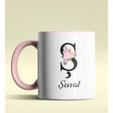 Kişiye Özel Ş Harfi Temalı Çiçekli Tasarım Pembe Renk Kupa