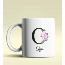 Kişiye Özel O Harfi Temalı Çiçekli Tasarım Beyaz Renk Kupa