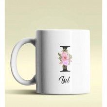 Kişiye Özel I Harfi Temalı Çiçekli Tasarım Beyaz Renk Kupa