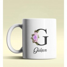 Kişiye Özel G Harfi Temalı Çiçekli Tasarım Beyaz Renk Kupa