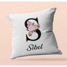 Kişiye Özel S Harfi Temalı Çiçekli Tasarım Saten Kare Yastık