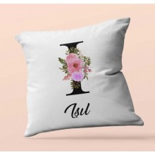 Kişiye Özel I Harfi Temalı Çiçekli Tasarım Saten Kare Yastık