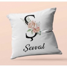 Kişiye Özel Ş Harfi Temalı Gül Tasarım Saten Kare Yastık