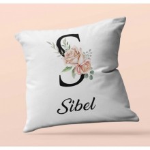 Kişiye Özel S Harfi Temalı Gül Tasarım Saten Kare Yastık