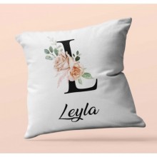 Kişiye Özel L Harfi Temalı Gül Tasarım Saten Kare Yastık