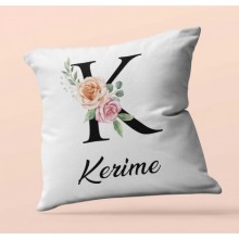 Kişiye Özel K Harfi Temalı Gül Tasarım Saten Kare Yastık