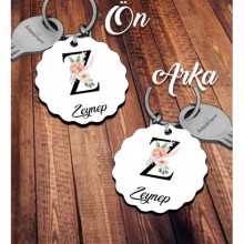 Kişiye Özel Z Harfi Temalı Gül Tasarım HDF Dalgalı Anahtarlık