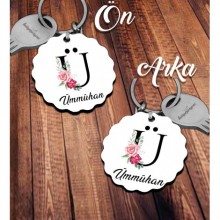 Kişiye Özel Ü Harfi Temalı Gül Tasarım HDF Dalgalı Anahtarlık