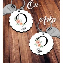 Kişiye Özel O Harfi Temalı Gül Tasarım HDF Dalgalı Anahtarlık