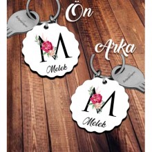 Kişiye Özel M Harfi Temalı Gül Tasarım HDF Dalgalı Anahtarlık