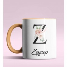 Kişiye Özel Z Harfi Temalı Gül Tasarım Turuncu Renk Kupa