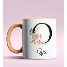 Kişiye Özel O Harfi Temalı Gül Tasarım Turuncu Renk Kupa