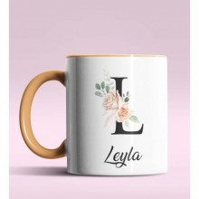 Kişiye Özel L Harfi Temalı Gül Tasarım Turuncu Renk Kupa