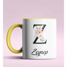 Kişiye Özel Z Harfi Temalı Gül Tasarım Sarı Renk Kupa