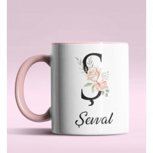 Kişiye Özel Ş Harfi Temalı Gül Tasarım Pembe Renk Kupa