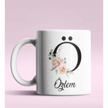 Kişiye Özel Ö Harfi Temalı Gül Tasarım Beyaz Renk Kupa