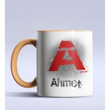 Kişiye Özel A Harfi Temalı Çizim Tasarım Turuncu Renk Kupa