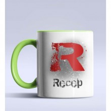 Kişiye Özel R Harfi Temalı Çizim Tasarım Yeşil Renk Kupa