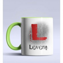 Kişiye Özel L Harfi Temalı Çizim Tasarım Yeşil Renk Kupa