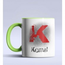 Kişiye Özel K Harfi Temalı Çizim Tasarım Yeşil Renk Kupa