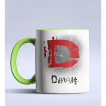 Kişiye Özel D Harfi Temalı Çizim Tasarım Yeşil Renk Kupa