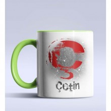 Kişiye Özel Ç Harfi Temalı Çizim Tasarım Yeşil Renk Kupa