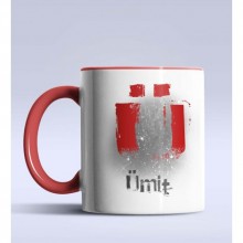 Kişiye Özel Ü Harfi Temalı Çizim Tasarım Kırmızı Renk Kupa