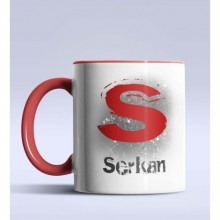 Kişiye Özel S Harfi Temalı Çizim Tasarım Kırmızı Renk Kupa