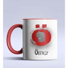 Kişiye Özel Ö Harfi Temalı Çizim Tasarım Kırmızı Renk Kupa