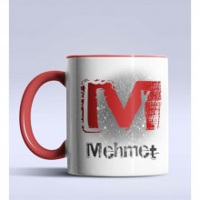 Kişiye Özel M Harfi Temalı Çizim Tasarım Kırmızı Renk Kupa