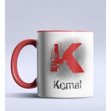 Kişiye Özel K Harfi Temalı Çizim Tasarım Kırmızı Renk Kupa