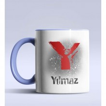 Kişiye Özel Y Harfi Temalı Çizim Tasarım Mavi Renk Kupa