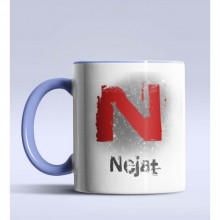 Kişiye Özel N Harfi Temalı Çizim Tasarım Mavi Renk Kupa