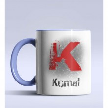 Kişiye Özel K Harfi Temalı Çizim Tasarım Mavi Renk Kupa