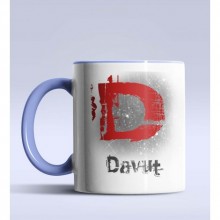 Kişiye Özel D Harfi Temalı Çizim Tasarım Mavi Renk Kupa