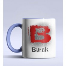 Kişiye Özel B Harfi Temalı Çizim Tasarım Mavi Renk Kupa