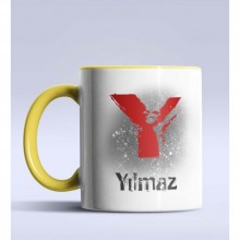 Kişiye Özel Y Harfi Temalı Çizim Tasarım Sarı Renk Kupa
