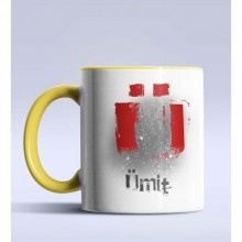 Kişiye Özel Ü Harfi Temalı Çizim Tasarım Sarı Renk Kupa