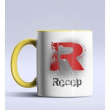 Kişiye Özel R Harfi Temalı Çizim Tasarım Sarı Renk Kupa