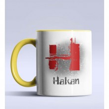 Kişiye Özel H Harfi Temalı Çizim Tasarım Sarı Renk Kupa