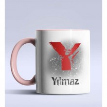 Kişiye Özel Y Harfi Temalı Çizim Tasarım Pembe Renk Kupa