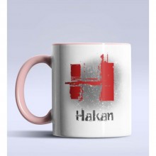 Kişiye Özel H Harfi Temalı Çizim Tasarım Pembe Renk Kupa